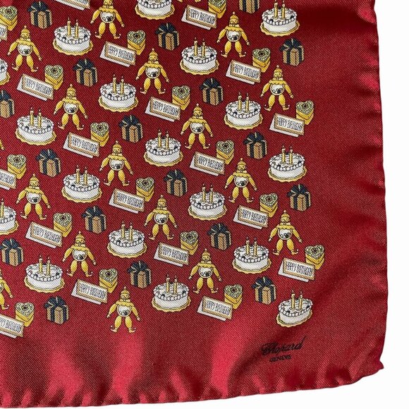 Chopard Red Silk Happy Birthday Pocket Square Scarf - Picture 2 of 6